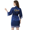 Women Bride Gold Lettering Lace Edge Nightgown, Size:S(Dark Blue)
