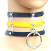Harajuku Fashion Punk Gothic Rivets Collar Hand 3-rows Caged Leather Collar Necklace(Dark Blue+Yellow+Dark Blue)
