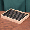 Solid Wooden Velvet Jewelry Display Tray Ring Earring Bracelet Storage And Organization Box, Specification: Medium Black Leather