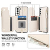 For Samsung Galaxy S22+ 5G Double Flap Zipper RFID Leather Phone Case with Short Lanyard(White)