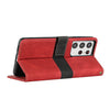 For Samsung Galaxy S21 Ultra 5G Grid Stitching Leather Phone Case with Lanyard(Red)