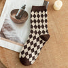 1pair Women Autumn and Winter Socks Brown Color Thick Retro Mid-calf Socks, Style: Rhombus