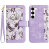 For Samsung Galaxy S23+ 5G Floral Pattern Leather Phone Case with Lanyard(Light Purple)