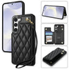 For Samsung Galaxy S23 5G Rhombic Dual Buckle Card Slots Phone Case with Lanyard(Black)