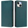 For iPhone 15 Plus RC01 Dual-Folded Magnetic Suction RFID Leather Phone Case(Dark Green)