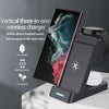 B20A 15W Qi Wireless Charger 3-in-1 Vertical Stand Phone Holder for Samsung Watch / Galaxy Buds(Black)