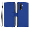 For Samsung Galaxy A56 5G Skin Feel Solid Color Leather Phone Case with Lanyard(Dark Blue)