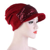 Women Breathable Wild Empty Top Hat Sequined Turban Hat, Size:One Size(Black)