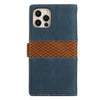 For iPhone 12 Pro Max Grid Stitching Leather Phone Case with Lanyard(Blue)