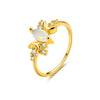 White Opal Ring Women Crystals Engagement Rings, Ring Size:5(Gold)