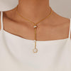 OPK GX2426 Simple Stainless Steel Flower Pearl Pendant Tassel Necklace
