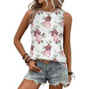 Women Spring Summer Round Neck Printed Vest T-Shirt Top, Size: M(Red Flowers On White)