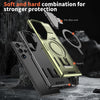 For Samsung Galaxy S22 Ultra 5G Shield Frame Holder MagSafe Phone Case(Olive Green)