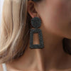 Metal Earrings Simple Geometric Embossed Floral Earrings Retro Fashion Personality Earrings(black)