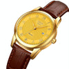 SKMEI 9058 Multifunctional Outdoor Fashion Waterproof Gold Shell Quartz Wrist Watch(Women Style Gold Face Brown Strap)