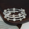 3 Row Silver Simple Rhinestone Pearl Wrapped Arm Bracelet Versatile Bracelet