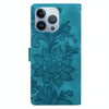 For iPhone 13 Pro Lace Floral Embossed Magnetic Buckle Leather Phone Case(Green)