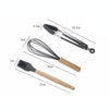 kn082 11 in 1 Wooden Handle Silicone Kitchen Tool Set with Storage Bucket(Black)