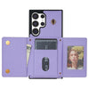 For Samsung Galaxy S22 Ultra 5G Three Fold Card Bag Phone Case with Long Lanyard(Purple)