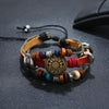 BX016 Retro Personality Leather Beaded Bracelet(Light Brown Leather+Bronze Accessories)