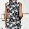Women Spring Summer Round Neck Printed Vest T-Shirt Top, Size: XL(White Flowers On Black)