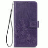 For  Alcatel 1S (2020) Four-leaf Clasp Embossed Buckle Mobile Phone Protection Leather Case with Lanyard & Card Slot & Wallet & Holder Function(Purple)