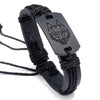 B01916 Men Leather Wolf Head Woven Bracelet(Black)