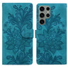 For Samsung Galaxy S23 Ultra 5G Lace Floral Embossed Magnetic Buckle PU Phone Case With Wrist Strap(Green)