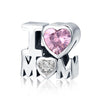 S925 Sterling Silver M Letter Pink Heart-shaped Platinum Plated Pendant