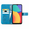 For Alcatel 1S 2021 Four-leaf Clasp Embossed Buckle Mobile Phone Protection Leather Case with Lanyard & Card Slot & Wallet & Bracket Function(Blue)