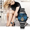 JIN SHI DUN 8812 Women Simple Hollowed Waterproof Automatic Mechanical Watch(Black Steel Strip Blue)
