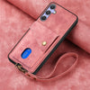 For Samsung Galaxy S25+ 5G Retro Card Wallet Fold Leather Phone Case with Strap(Pink)