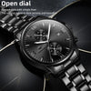 OLEVS 2886 Men Sports Chronograph Waterproof Luminous Quartz Watch(Black Silver Steel Strip)