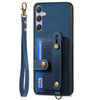 For Samsung Galaxy S25 5G Retro Cross Wristband Wallet Leather Back Phone Case(Blue)