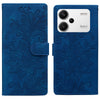For Redmi Note 13 Pro+ Lace Floral Embossed Magnetic Buckle PU Phone Case With Wrist Strap(Blue)
