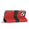 For iPhone 12 Pro Max Grid Stitching Leather Phone Case with Lanyard(Red)