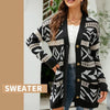 Autumn and Winter Female Diamond Loose Knitted Cardigan Jacquard Medium-length Sweater Jacket, Size: XL(Black)