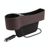Car Multi-functional Driver Seat Console PU Leather Box Cigarette Lighter Charging Pocket Cup Holder Seat Gap Side Storage Box(Coffee)