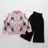 Girls Cardigan Sweater + Wide-Legged Pants Set Autumn And Winter Knitting Two-Piece Kit, Size: 130cm(Pink)