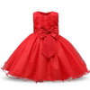 Red Girls Sleeveless Rose Flower Pattern Bow-knot Lace Dress Show Dress, Kid Size: 120cm