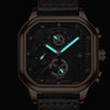 BINBOND B6577 30M Waterproof Luminous Square Quartz Watch, Color: Black Leather-Rose Gold