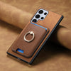 For Samsung Galaxy S24 Ultra 5G Retro Cross Leather Ring Vertical Insert Card Bag MagSafe Phone Case(Brown)