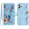 For iPhone 11 Pro Floral Pattern Leather Phone Case with Lanyard(Light Blue)