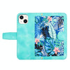 For iPhone 14 Plus Floral Pattern Leather Phone Case with Lanyard(Green)