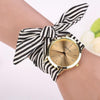 Women Fashion Striped Fabric Strap Quartz Watch(Black)