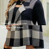 Women Long Suit Collar Sleeveless Sweater Jacket Plaid Jacquard Knit Vest Cardigan, Size: XL(Gray)
