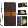 For Samsung Galaxy S25 Ultra 5G Grid Stitching Leather Phone Case with Lanyard(Brown)