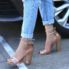 Thick Heeled Serpentine High Heel Sandals, Color:35(Nude)