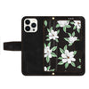 For iPhone 15 Pro Floral Pattern Leather Phone Case with Lanyard(Black)