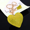 Heart Keychain Leather Tassel Gold Key Holder Metal Crystal Key Chain Keyring Charm Bag Auto Pendant Gift(yellow)